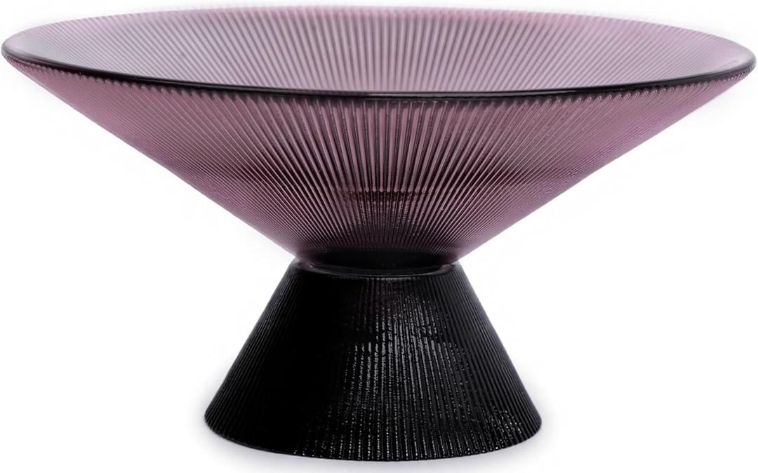 Tapered Glass Decorative Bowl(Purple), 9.8 Inches Handblown Glass Bowl with Modern Two-Tone Cone Shape,Decorative Fruit Bowl for Home Decor, Table Centerpiece, Kitchen Island, and Dining Decor, Medium Large