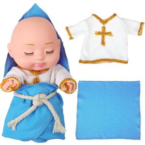 Sosation Nativity Jesus 8 Inch Baptism Plush Decor with Clothes Cute Jesus Gifts for Christmas Party Christian Home Church Decor Religious Baptismal Gifts