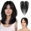 TESS Human Hair Toppers for Women, Hair Toppers for Women Real Human Hair,Clip in Bangs,Invisible 3D 360Full Cover Middle Part Side Bangs 2.8"*4.3"Lace Base 11 inches 14g #1B Natural Black