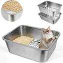 Stainless Steel Sifting Litter Box with Sifter for Pine Pellets | Metal Cat Sifting Litter Box,High Side to Prevent Litter Tracking for Big Cat Multi Cats,Anti-Urine Leakage,Easy Cleaning
