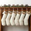 Christmas Stockings: 6 Pack 18 Inch Cream White Cable Knit Personalized Christmas Stockings, Rustic Hanging Xmas Stockings Farmhouse Boho Beige Knitted Stockings Decorations for Family Holiday Decor