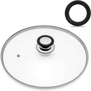 Glass Lid for 9.5 Inch Cast Iron Skillets Frying Pans, 24 cm Tempered Lids for Dutch Ovens, 9.5 In Pan Cover with Stainless Steel Rim for Stock Pots, Heat Resistant Handle, Dishwasher Safe