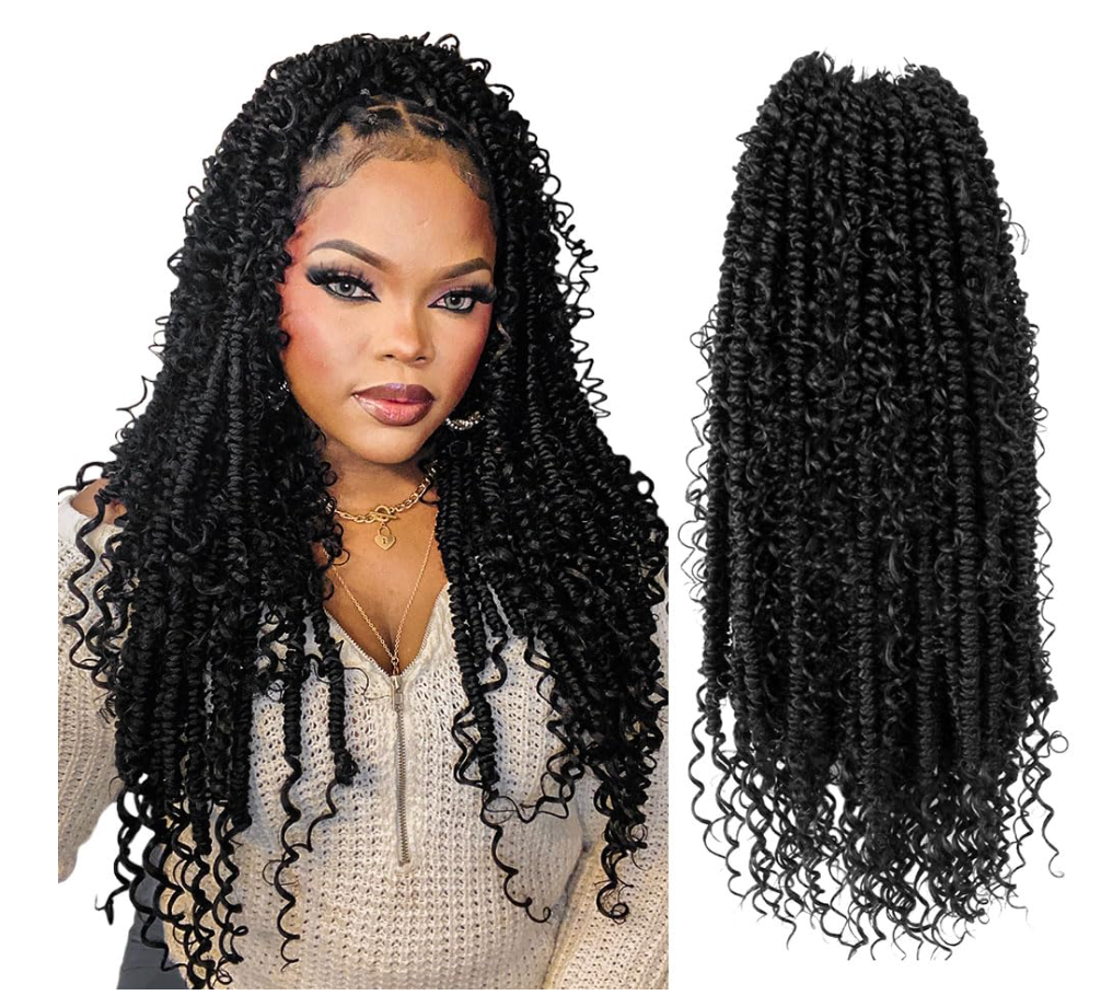 Boho Crochet Passion Twist Hair Pre looped, 18 Inch Goddess Passion Twist Crochet Hair with Curly Ends 8 Packs Jet Black Pre-twisted Bohemian Crochet Braids (8 PCS/88 STRANDS, 1#)