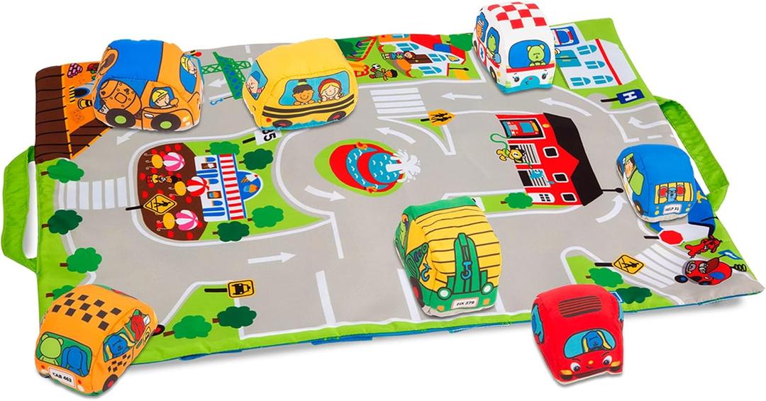 Melissa & Doug Take-Along Town Play Mat (19.25 x 14.25 inches) with 9 Soft Vehicles (One Size)