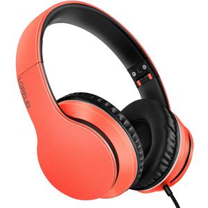 LORELEI X6 Over-Ear Headphones with Microphone, Lightweight Foldable & Portable Stereo Bass Headphones with 1.45M No-Tangle,Wired Headphones for Smartphone Tablet MP3 / 4 (Vitality Orange)