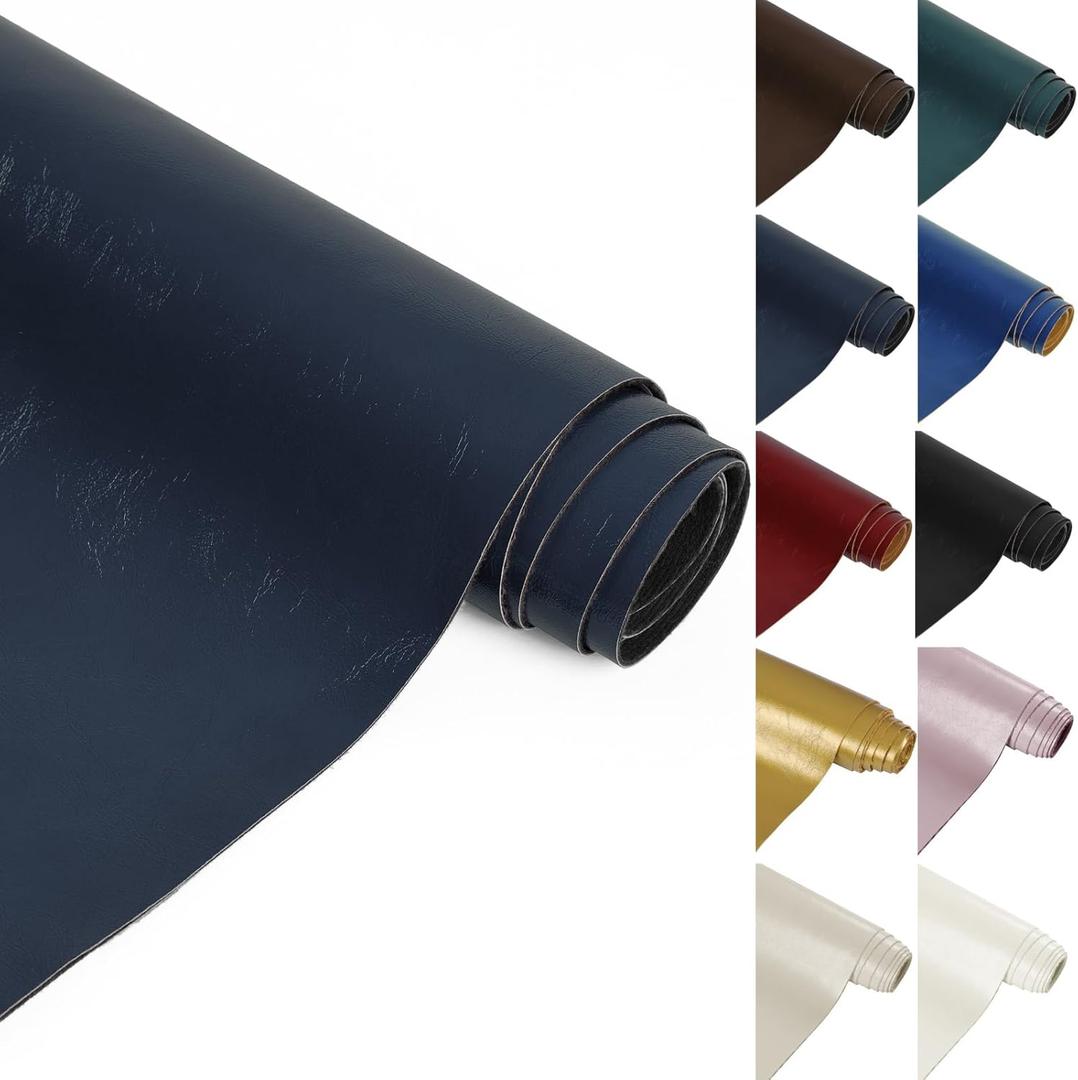 Glossy Faux Leather Fabric, 55" Wide 1.0mm Thicken Upholstery Fabric by The Yard Soft Marine Vinyl Fabric Glossy PU Leather Sheets for Crafts Sewings Bag Wallets Cushions, 5 Yard Navy Blue