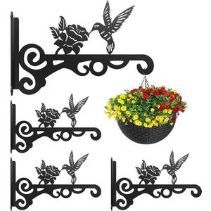 4-Pack Aesthetic Wall Plant Hanger Indoor and Outdoor 10 Inch Metal Hanging Plant Bracket with Beautiful Bird Pattern Heavy Duty Plant Hooks for Hanging Plants, Bird Feeder, Wind Chime, Lantern