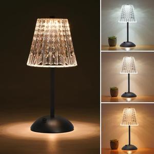 Nusogon Rechargeable Cordless Table Lamp, Touch Control Crystal Desk Lamp with 3500mAh Battery, 3 Color Dimmable LED Small Lamp for Bedroom Bedside Restaurant Kitchen Home Decor, Black