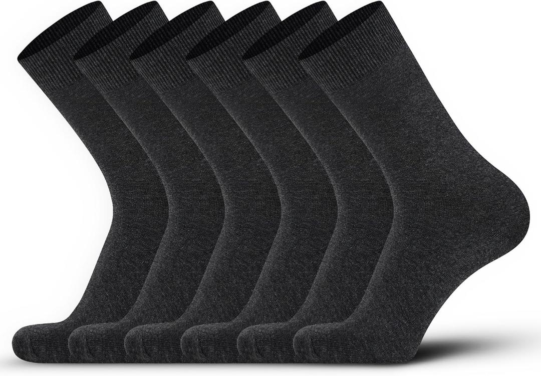 DarkCom Men's Dress Socks, Black, 6 Pairs Classic Cotton Polyester Socks, Reinforced, Cozy (7-9)