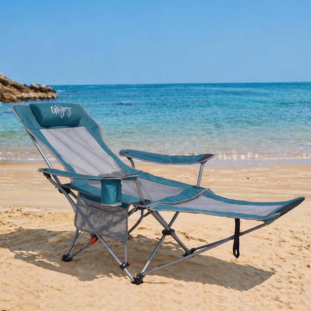 #WEJOY 2-in-1 Reclining Camping Chair with Footrest for Adults Folding Lounge Chair with Adjustable Backrest Lightweight Camping Chairs Heavy Duty Camp Chairs for Outdoor
