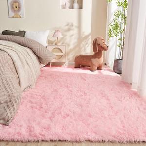  9x12 Pink Rugs for Bedroom, Ultra-Soft Fluffy Area Rugs for Living Room, 9 x 12 Shag Carpet for Nursery, Kids, Girl, Boy, Baby, Plush, Fuzzy, Shaggy, Cute Home Decor