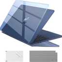 EooCoo Case Compatible with MacBook Air 15 inch M5 2026 2025-2023 Release M4 M3 M2 Model A3448 A3241 A3114 A2941, Plastic Hard Shell Case & Keyboard Cover & Screen Protector, Crystal Midnight