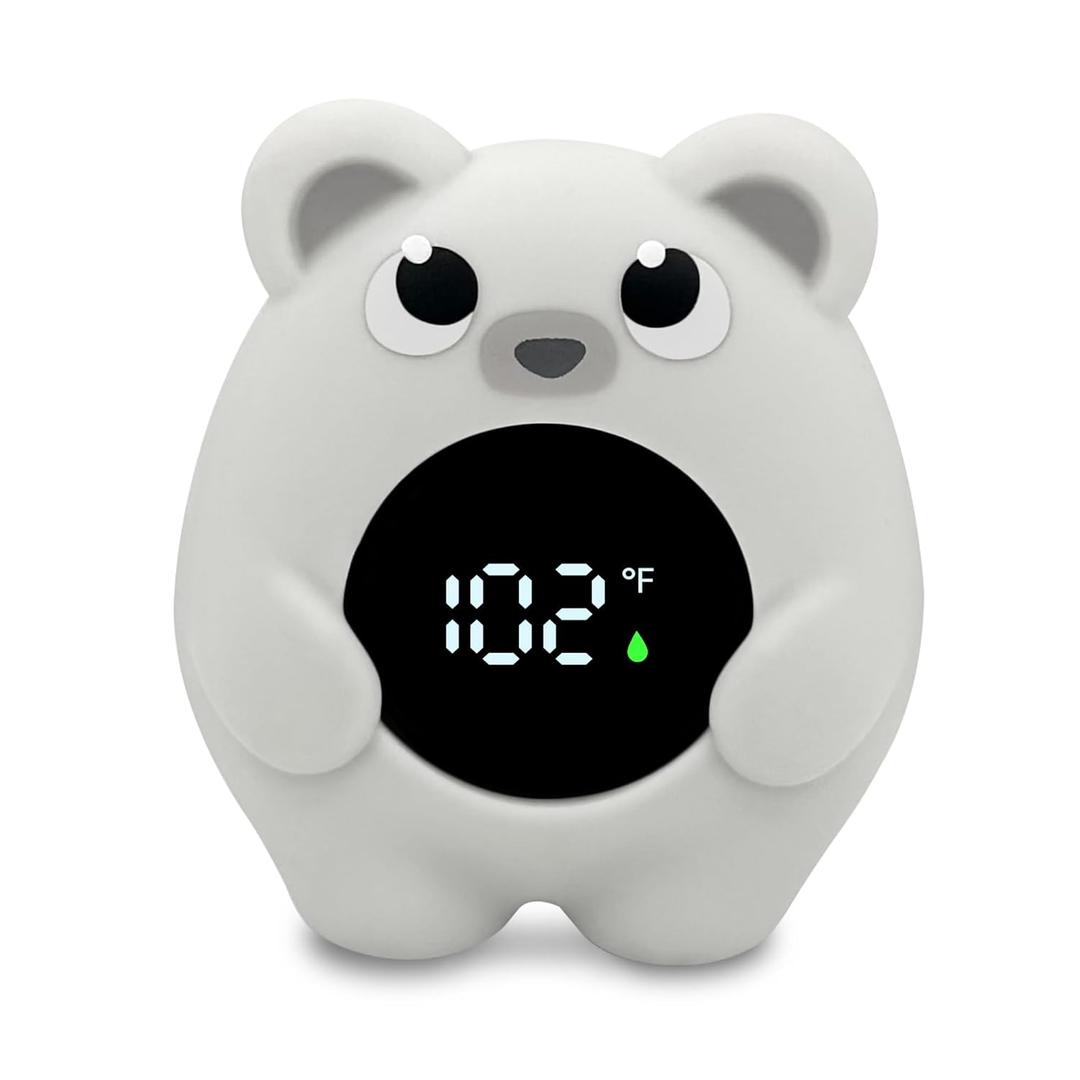 Baby Bath Thermometer - Safety Bathtub Thermometer & Room Thermometer with Water Temperature Warning - Floating Bear Baby Bath Tub Toy for Toddlers Girls Boys Newborn Kids, Grey