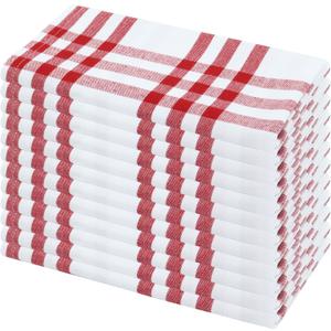 PurpleEssences Homestead Plaid Cloth Napkins - Mitered Corners - Christmas Holiday Winter - Check Dinner Napkin - Set of 12-100% Cotton - 18x18 Inch - Reusable Washable - Red and White