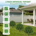 Artificial Olive Topiary Ball Trees with Ground Spike, Set of 2 UV Resistant Artificial Shrubs, Fake Evergreen Artificial Plant Bushes for Indoor Outdoor Front Porch Garden (16IN)