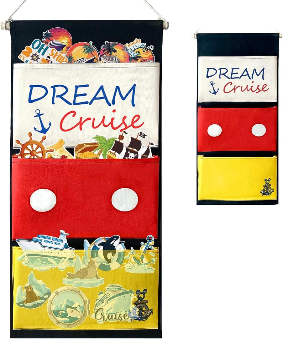 DCL Fish Extender Door Hanger, Cabin Door Hanging Pockets for Fish Exchange Extender Gifts Gifts on DCL Cruise Line in 2025 & 2026, Cruise Door Organizer with 3 Pockets - 26"x11.8"
