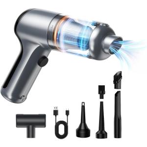 Handheld Mini Air Blower/Car Vacuum Cleaner, Rechargeable Electric Air Duster/Vacuums with Brushless Motor, 18000pa High Power Cordless Suction/Blower Portable Vacuum Cleaner for PC,Silver