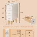 IUNVR Narrow White Nightstand with Drawers, 7.9" Small Bedside Table for Small Spaces, Solid Wood White and Gold Slim Nightstand for Bedroom & Dorm, 15.7"D x 7.9"W x 24.5"H