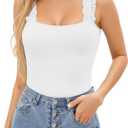 HERLOLLYCHIPS Sexy Tank Tops for Women Square Neck Ruffle Strap Ribbed Knit Tight Stretchy Sleeveless Shirts, Small