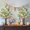 EAMBRITE Easter Decorations Easter Tree with Eggs, 2Ft Tabletop Tree with 24 LED Lights, Lighted Artificial Tree Battery/USB Operated Light up Easter Egg Tree for Spring Home Decor (2 Pack)