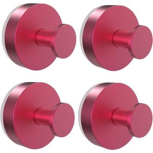 Vacuum Suction Cup Hooks for Shower 4 Pack, Heavy Duty Aluminum Alloy Towel Hooks for Bathroom Kitchen Glass Tile Mirror Wall No Drill Removable Robe Loofah Coat Suction Hooks Hanging-Red