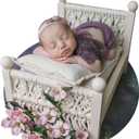 M&G House Newborn Photography Props Bed Woven Wooden Baby Photo Props Classic Retro Photoshoot Bohemian Macrame White Wood Bed Photo Studio Gift