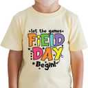 Boys Field Day Shirt for Kids Toddler Girls Colorful Field Day Prints T-Shirts Tops Graphic Tee Short Sleeve 2-8Y (Yellow)
