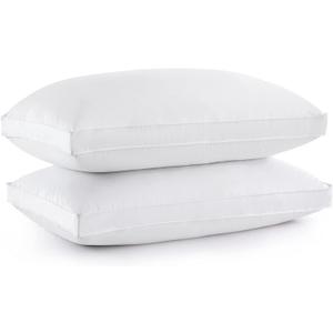 puredown Goose Down Feather Pillows with 100% Cotton Cover, Soft Gusseted Bed Hotel Collection Pillows for Sleeping, Set of 2, Queen Size