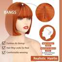 WERD Short Orange Bob Wig with bangs for Women,Ginger Orange Bob WIig with Bangs, Straight Natural Synthetic Wig for Halloween Cosplay Party Use