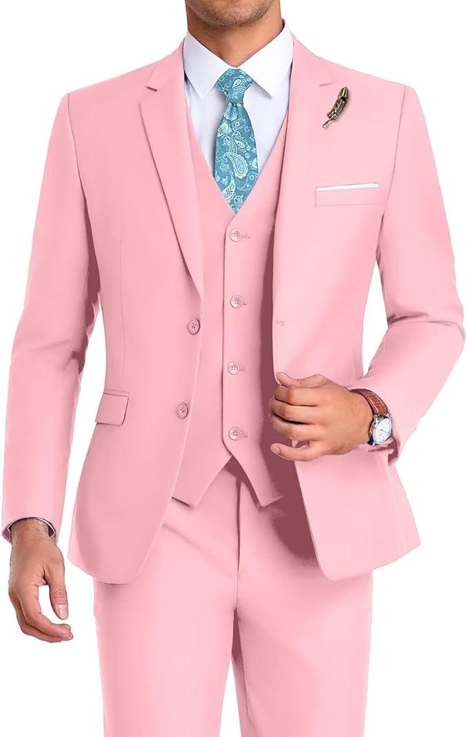 Men Suit Groomsmen Suit Orange Slim Fit 3 Pieces Suit for Men Notched Lapel Jacket Vest Pants, Size: XL