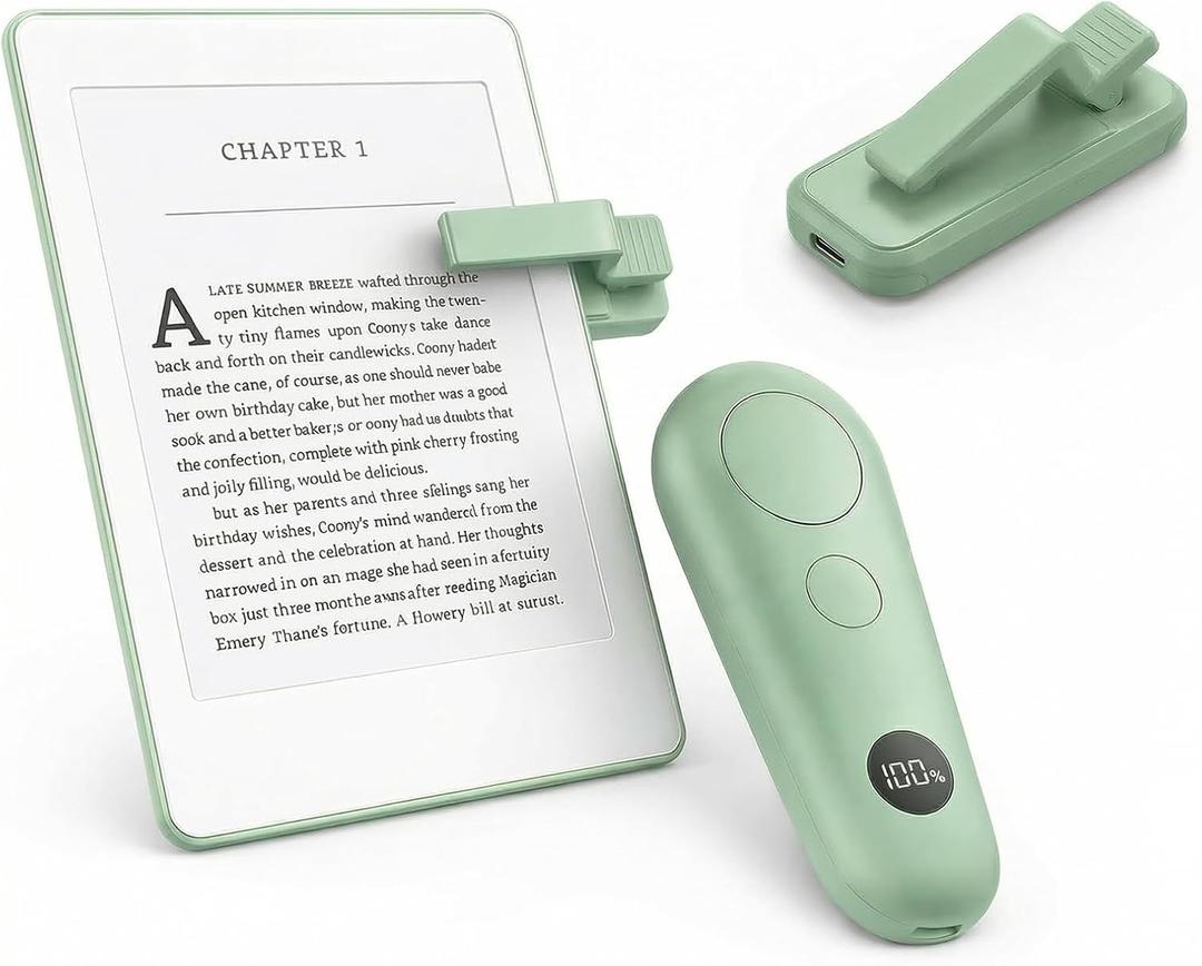 RF Remote Control Page Turner with Upgrade LCD Power Display, Wireless Reading Clicker for Kindle Paperwhite Kobo Oasis iPad, Phone Camera Remote Trigger (Green)