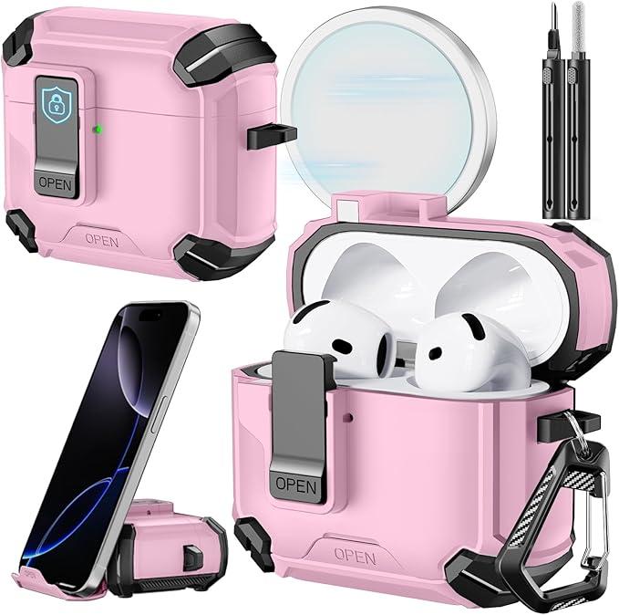 Inesore Compatible with AirPods 4th Case with Phone Stand & Cleaning Kit,Compatible with Magsafe,Magnetic Automatic Lock for Airpods 4 with Active Noise Cancellation Charging Cover (2024)