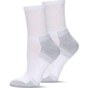 MeMoi Wellfit 2 Pair Pack Unisex Diabetic Half Cushion Quarter Socks (9-11, White/White)