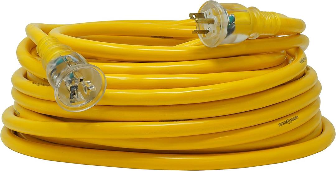 Southwire Yellow Jacket Super Heavy Duty Extension Cord - Outdoor Power Solution for Tools & Generators - 10 Gauge T-Blade Plug with Lighted End - 100 Foot