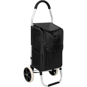 Heavy Duty Foldable Shopping Trolley with Wheels Oxford Waterproof Cart Removable Bag for Groceries Laundry Travel (Black-2 Wheels)