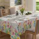 XCHI Wildflowers Tulips Flowers Spring Tablecloth Rectangle Summer Table Cloth Washable Table Covers for Indoor Dining Home Party Decorations 60x84 Inch