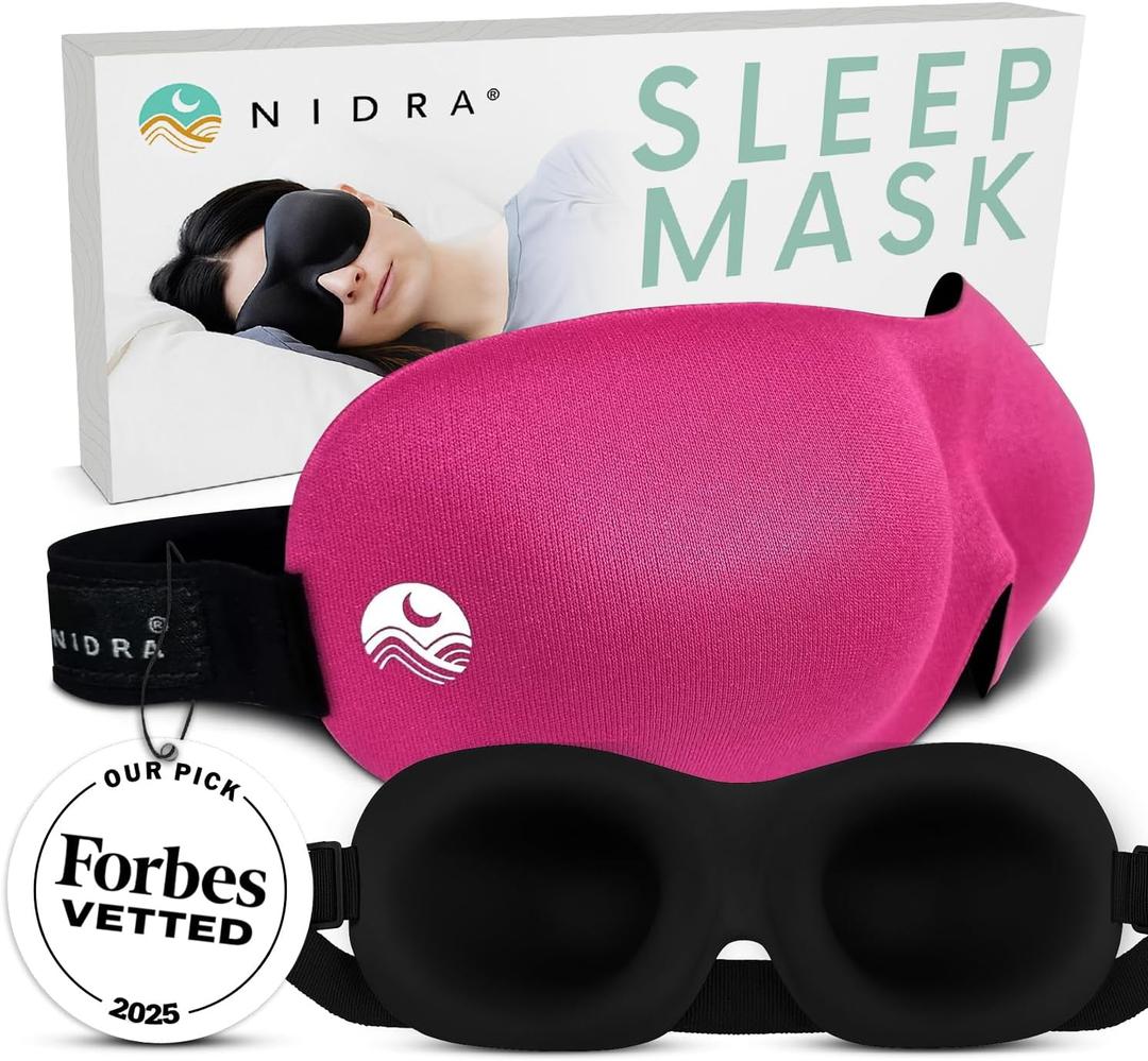 Nidra Contoured Sleep Mask for Side Sleepers  Zero Pressure Fit, Light Blocking Eye Shade for Sleeping & Travel  Pink, Standard Size