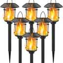 Dynaming 6 Pack Solar Flame Torch Lights Outdoor, Halloween Dual Use Flickering Flame Garden Light, Christmas Hanging Lanterns, Auto On/Off & Waterproof Lighting for Lawn Patio Yard Walkway Driveway