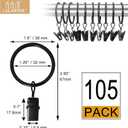 105 Pack Curtain Clips with Rings 1.26" Interior Diameter,Metal Drapery Ring with Clips Compatible with up to 1 inch Drapery Rod,Strong Vintage Decorative Rustproof Drapery Window Ring with Hooks