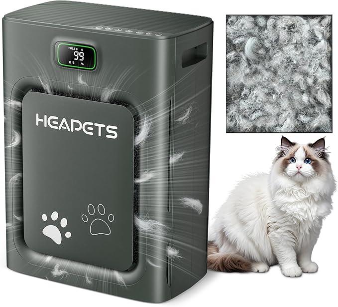 Pet Air Purifier for Home Large Room 2500 sq ft, H13 HEPA Washable Double-Sided Filter, Air Cleaner for Pet Hair Dander Odor Allergies Pollutant Smoke Dust, PM2.5 Air Quality Monitor, Auto Mode, Black