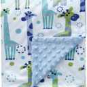 CREVENT Minky Baby Blanket for Boys, Soft Plush Receiving for Newborns - Giraffe 30x40 Inches (Light Blue)