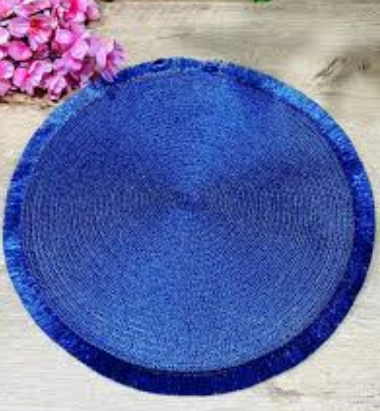 15 Inch Christmas Table Place Mats Set of 4 Shiny Round Woven Placemats for Home Kitchen Dining Decor BLUE