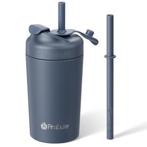 Fimibuke Kids & Toddler Cups, 10 OZ Spill Proof Straw Cups for Toddlers, Leak-Proof Kids Insulated Tumblers with Screw-On Lid & Silicone Straws with Stopper, Stainless Steel Sippy Cup for Girls Boys (Slate)