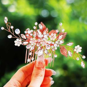 GORAIS Bridal Hair Comb Rose Gold Pearl Wedding Hair Accessories Hair Pieces for Brides and Women