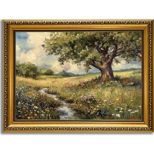 YD&YZY Gold Framed Vintage Wall Art Canvas Spring Country Landscape Wall Decor Wildflower Farmhouse Painting Rustic Nature Picture Cottagecore Print for Living Room Bedroom 12x16 inch Framed