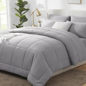 CozyLux Full Size Comforter Sets Grey, 7 Pieces Bed in a Bag, Gray Comforter Full Size, All Season Bedding Sets with Stitch Quilted Comforter, Flat Sheet, Fitted Sheet, Pillowcases