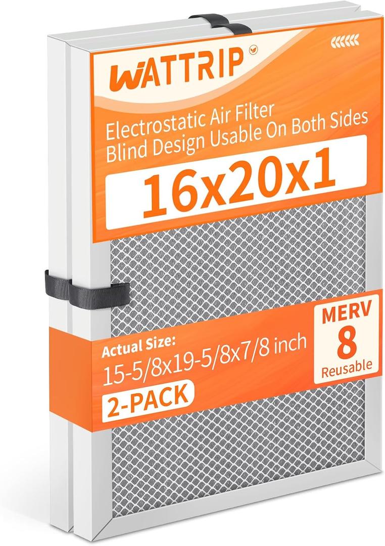 2-Pack 16x20x1 MERV 8 Reusable HVAC Electrostatic Furnace Filters