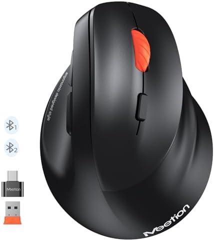 MEETION Ergonomic Mouse, Wireless Bluetooth Vertical Mouse with 3 Multi-Device for Bluetooth(5.3 * 2) & USB-A to USB-C Adapter, 4 DPI 1200-3200 Ergo Mice for Mac/Windows/Laptop/Computer(Large Hands)