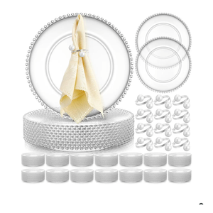 Brand: Tioncy
Tioncy 50 Set Clear Charger Plates Bulk 50 Beaded Plastic Charger Plates 13 Inch, 50 Napkin Rings, Acrylic Round Dinner Table Decorative Plate for Wedding Party Event(Clear and Silver)
