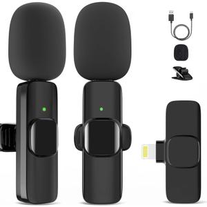 Microphone for iPhone, 2 Pack Wireless Microphones, Mini Mic, Lavalier, Recording Lapel Mic, Plug-Play, Clip On Microphone with Noise Reduction for Interview/Tiktok (For iPhone14 and Below)